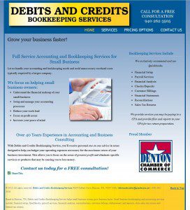 Denton, TX Small Business Website Design for Debits and Credits Bookkeeping Services